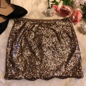 Tobi Gold Sequin Scalloped Mini Skirt
